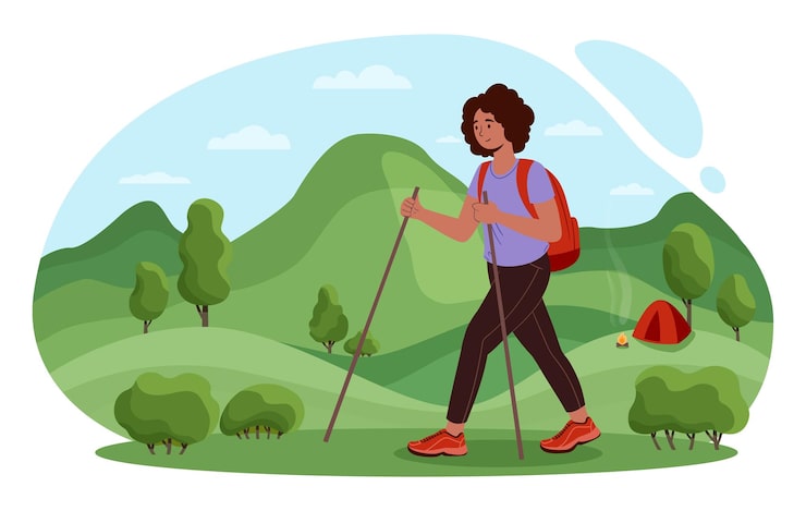 Vector chica turista en montaña
