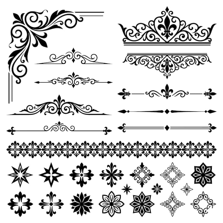 Vector colección de elementos vintage ornamentales con florituras