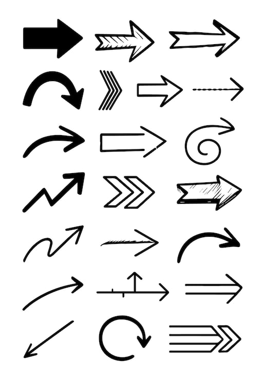 Vector colección de flechas dibujadas a mano para navegación y dirección