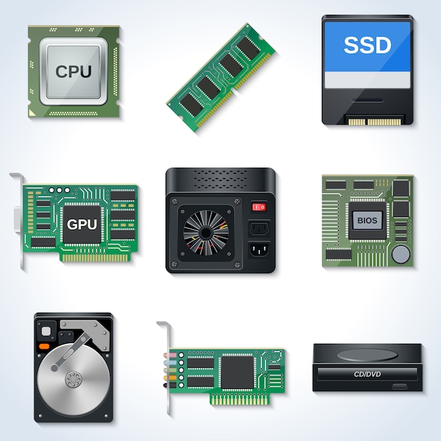 Vector colección de iconos de vector de hardware de computadora