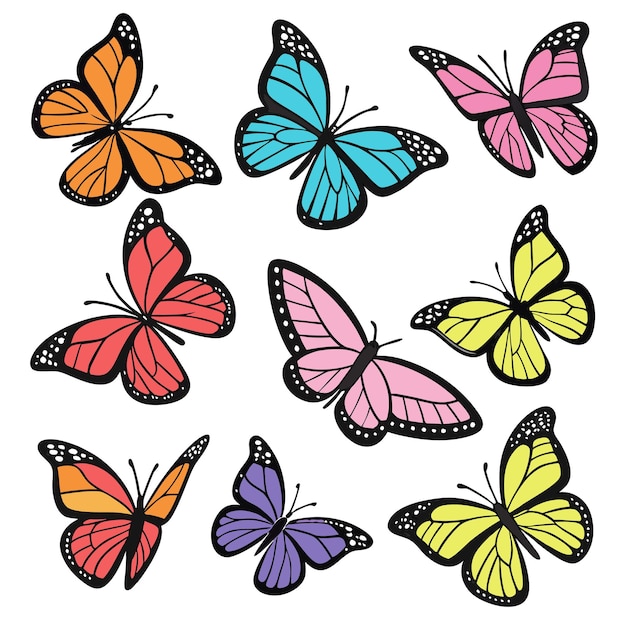 Vector colección de mariposas de colores