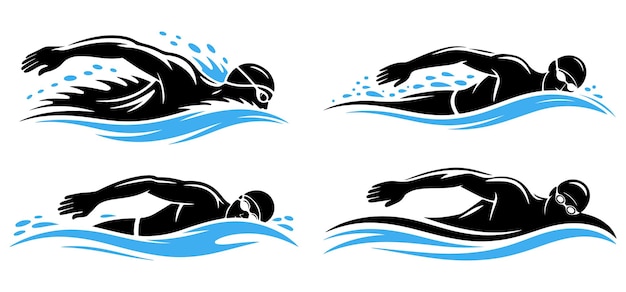 Vector colección de siluetas de natación