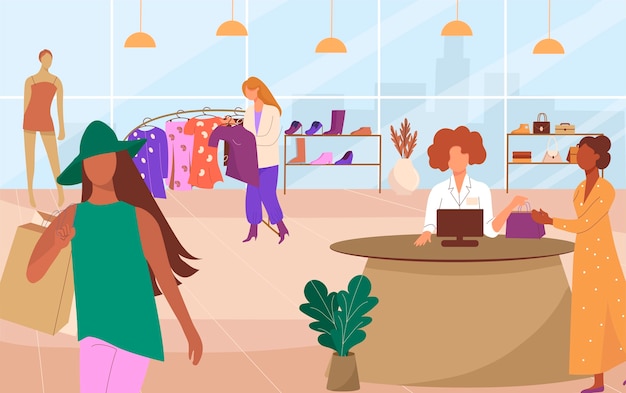 Vector composición de compras de mujeres en diseño plano