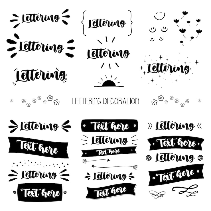 Vector conjunto de adornos y adornos de cintas para letras e ilustraciones en diferentes estilos.