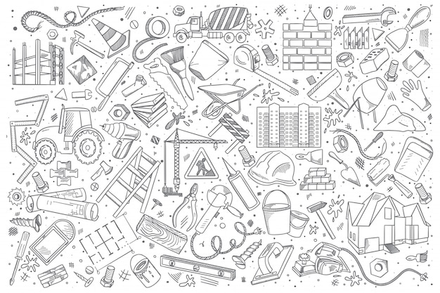 Vector conjunto de doodle de construcción