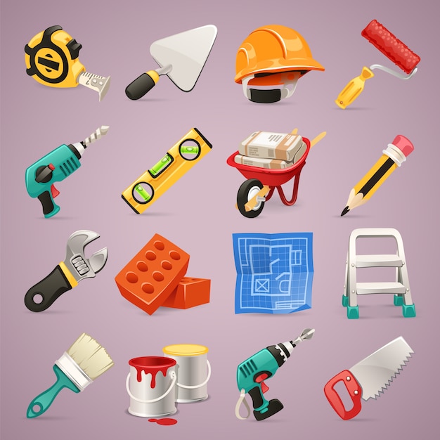 Vector conjunto de iconos de construcción