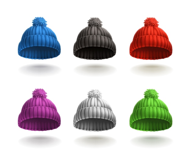 Vector conjunto de iconos de gorro de punto