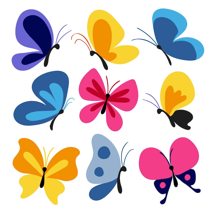 Vector conjunto de mariposas dibujadas a mano