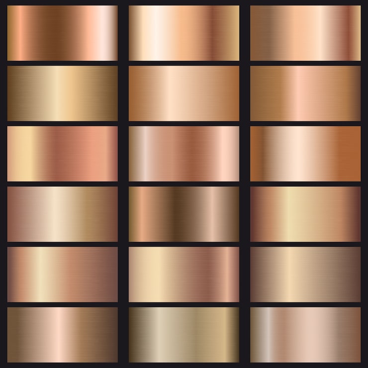 Vector conjunto de textura de degradados de oro rosa.