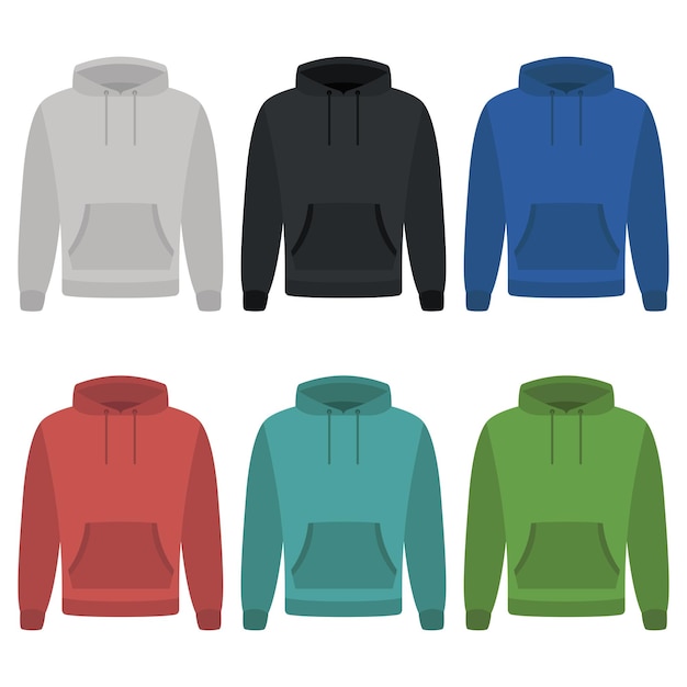 Vector conjunto de varios colores de estilo plano con capucha