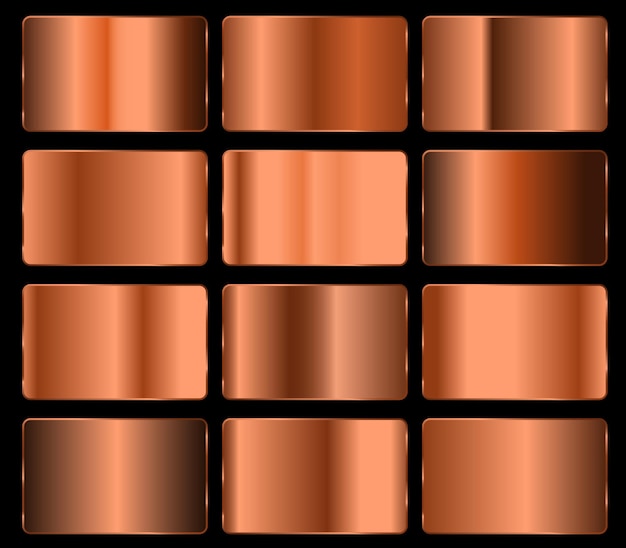 Vector conjunto vectorial de gradientes de metal dorado y bronce