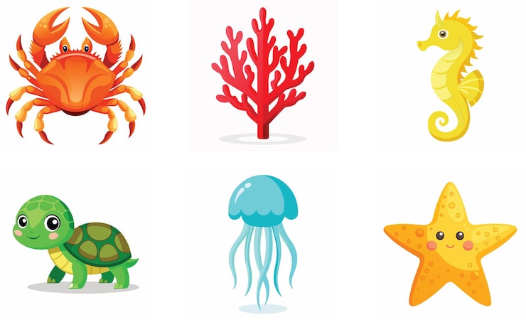 Vector criaturas marinas de dibujos animados