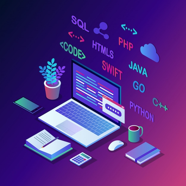 Vector desarrollo de software, lenguaje de programación, codificación