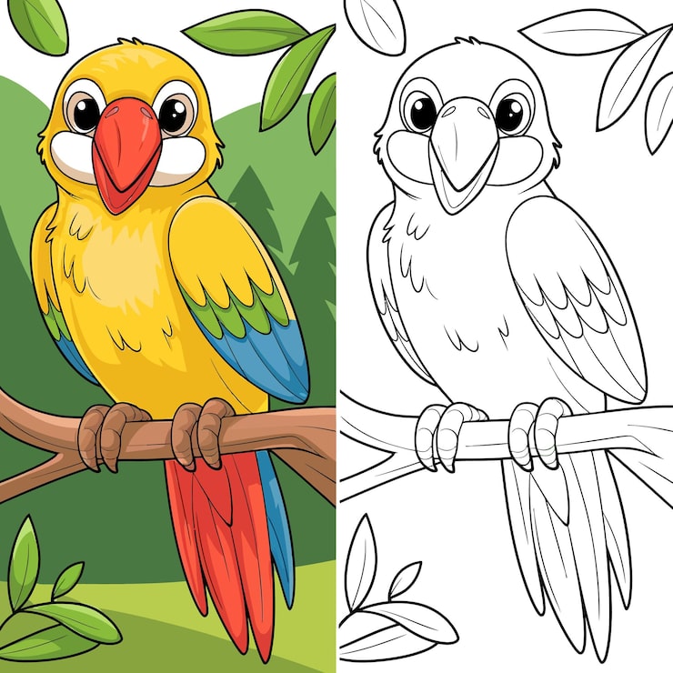 Vector un dibujo de un pájaro en un fondo blanco con una rama para el libro de colorear