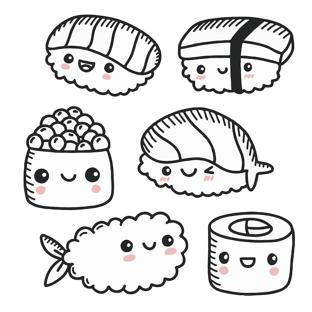 Vector un dibujo de sushi y sushi con algunas otras cosas