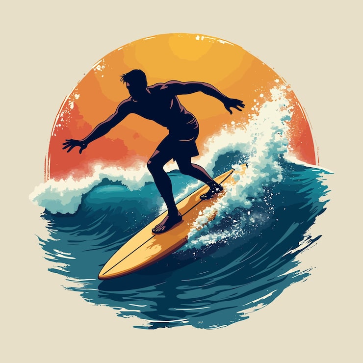 Vector diseño de camisetas de surf ride the waves tee gráfico para los amantes del surf