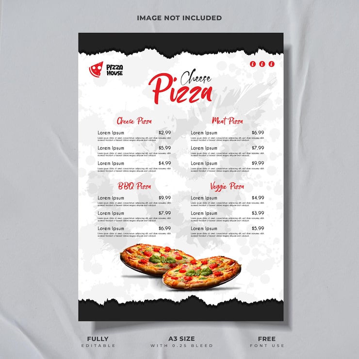Vector diseño creativo de menú de pizza para restaurante