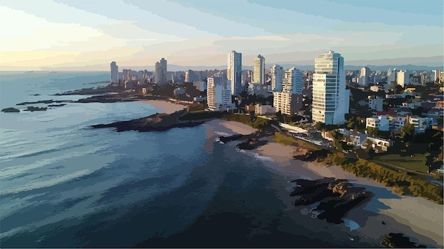 Vector edificios urbanos costeros aéreos cerca de la costa