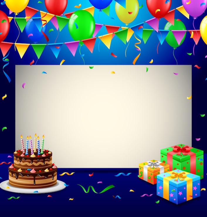 Vector fondo de cumpleaños con pastel y globos