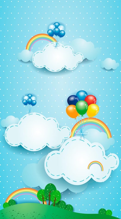 Vector los globos arcoíris y las nubes