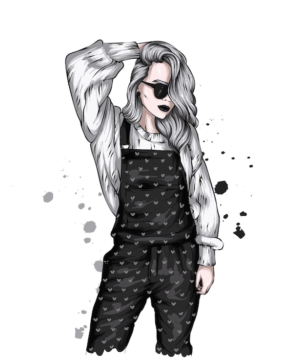 Vector hermosa chica con gafas y un mono