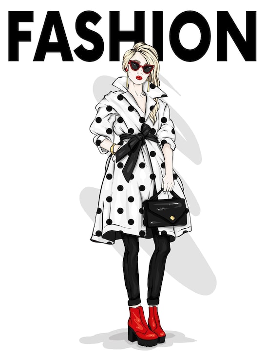 Vector hermosa chica en ropa elegante, moda y estilo