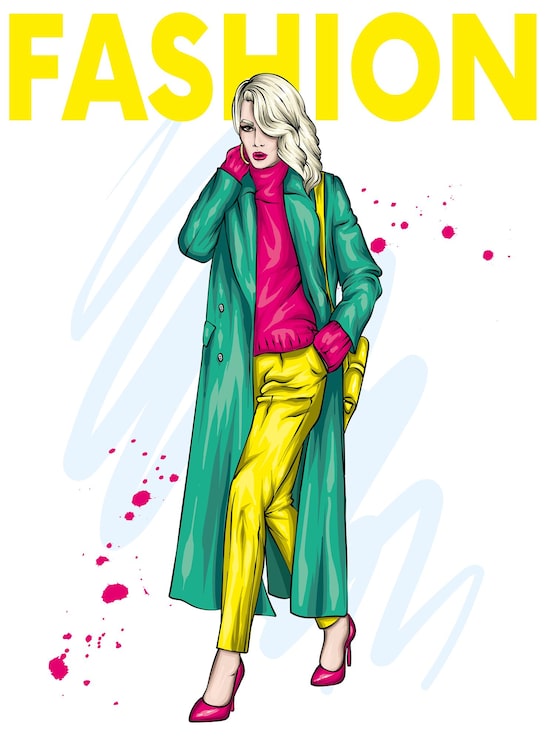 Vector hermosa chica con ropa elegante, moda y estilo.