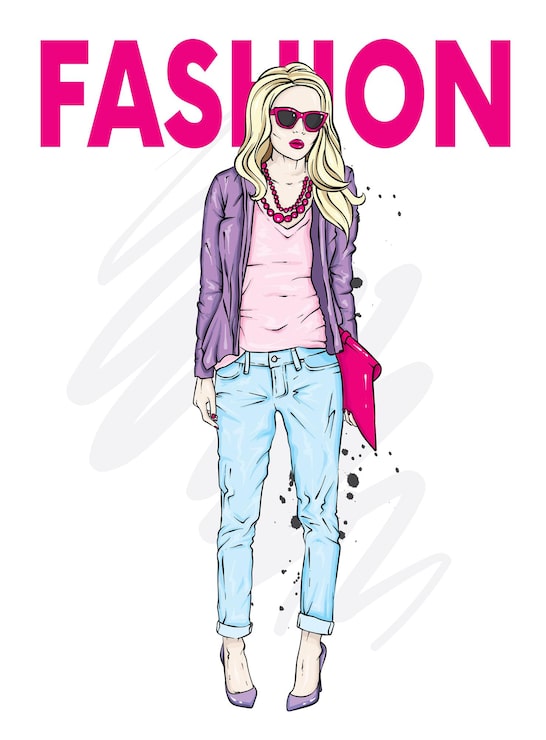 Vector hermosa chica con ropa elegante, moda y estilo.