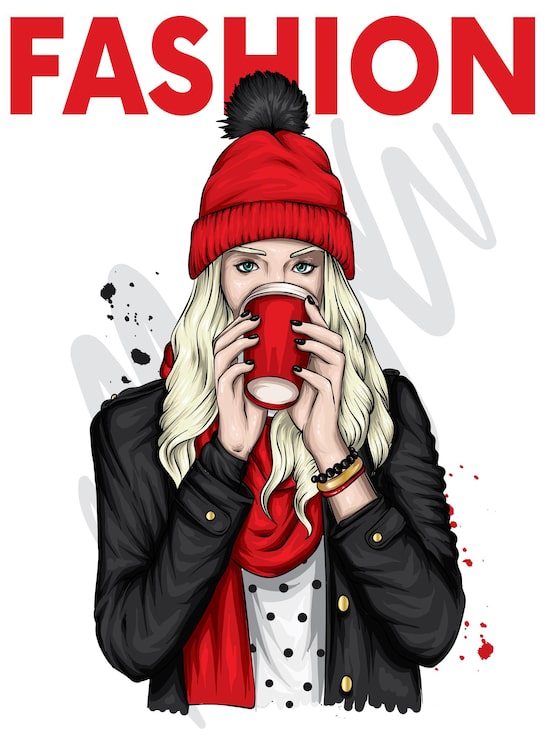 Vector hermosa chica en ropa de invierno con estilo