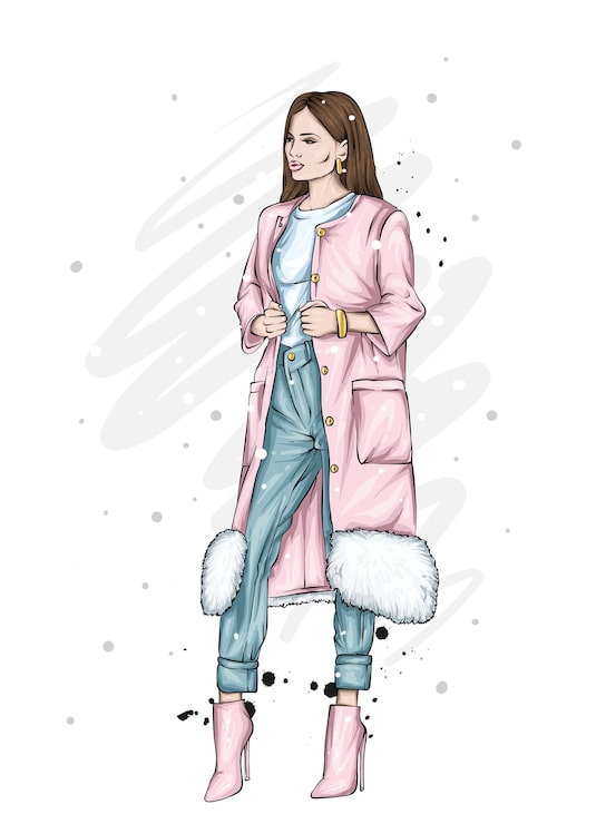 Vector hermosa chica en ropa de invierno con estilo