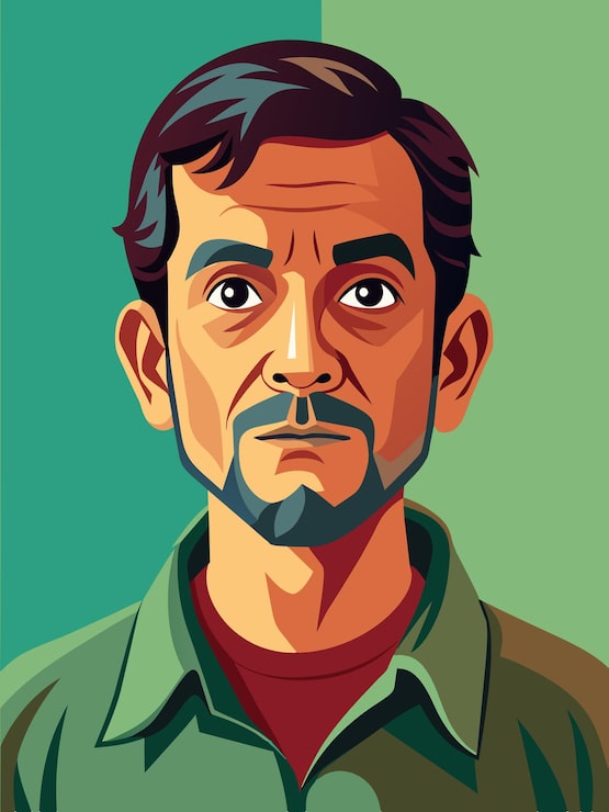 Vector un hombre con barba y bigote se muestra en un fondo verde