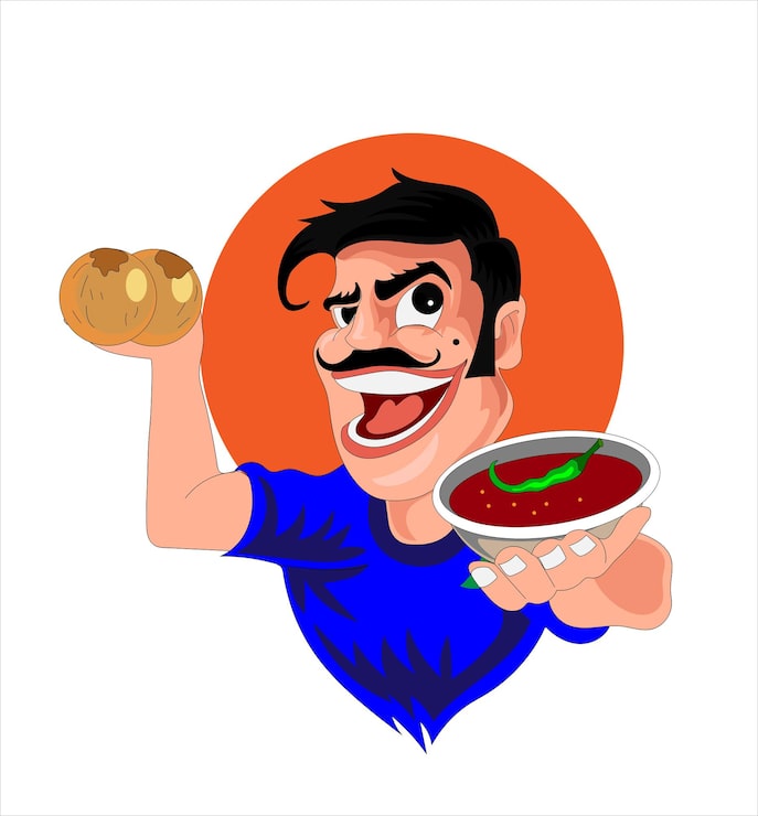 Vector un hombre que sostiene un plato de salsa de tomate y un plato de salsa de tomate.