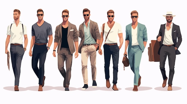 Vector hombres elegantes de varias edades con ropa de moda
