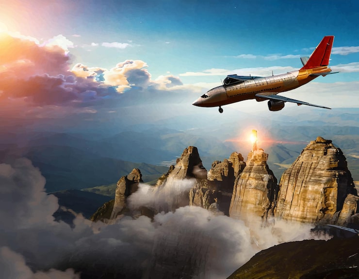 Vector ilustración de avión en las nubes