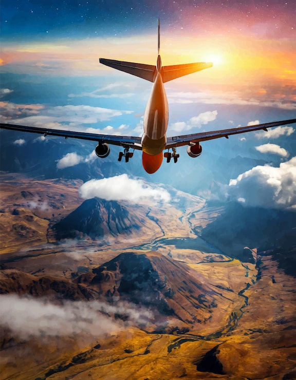 Vector ilustración de avión en las nubes