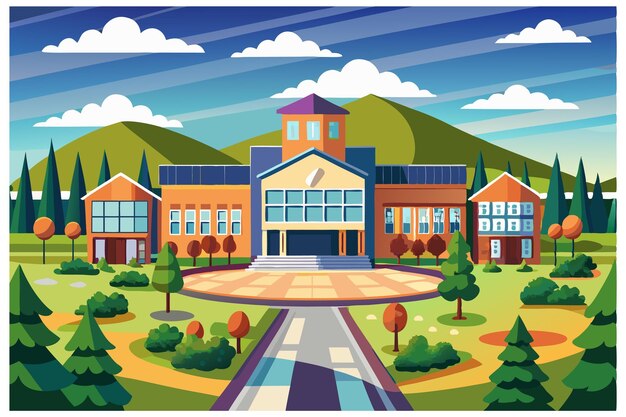 Vector ilustración del edificio de la escuela de dibujos animados
