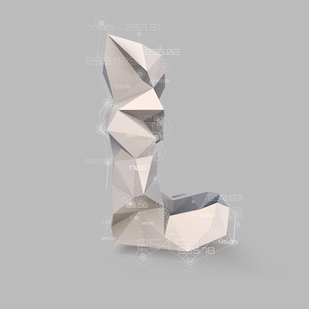 Vector letra l en estilo low poly red transparente virtual abstracta con datos concepto de vector de objeto virtual