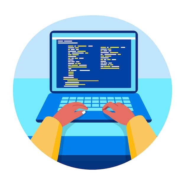 Vector manos programando en portátil