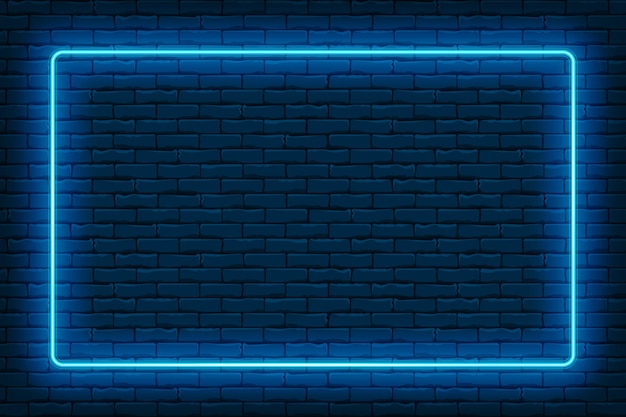 Vector marco rectangular de neón vacío en una pared de ladrillo con espacio para texto