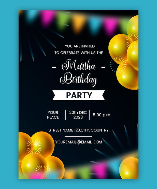 Vector modelo de invitación a la fiesta de cumpleaños y volante