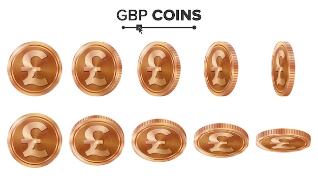 Vector monedas de cobre 3d gbp