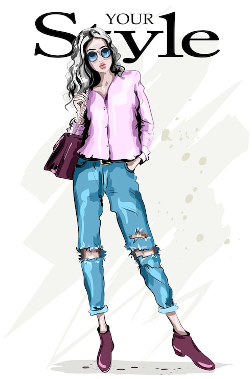 Vector mujer de moda dibujada a mano en gafas de sol