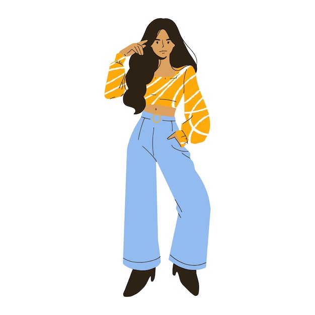 Vector una mujer de moda posa con ropa de moda