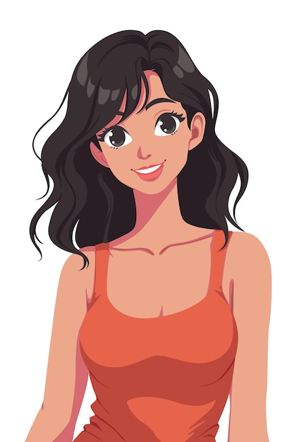 Vector mujer sonriente con camiseta naranja
