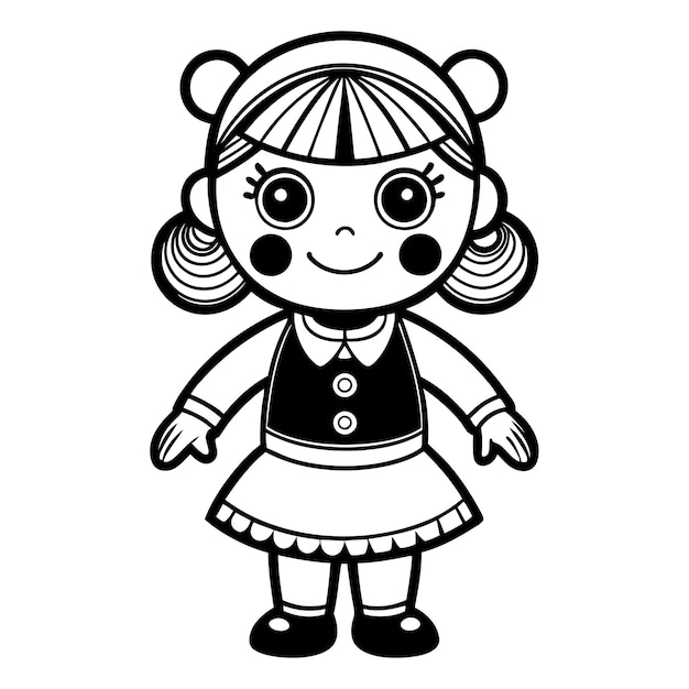 Vector para muñecas para colorear libro ilustración vectorial en blanco y negro