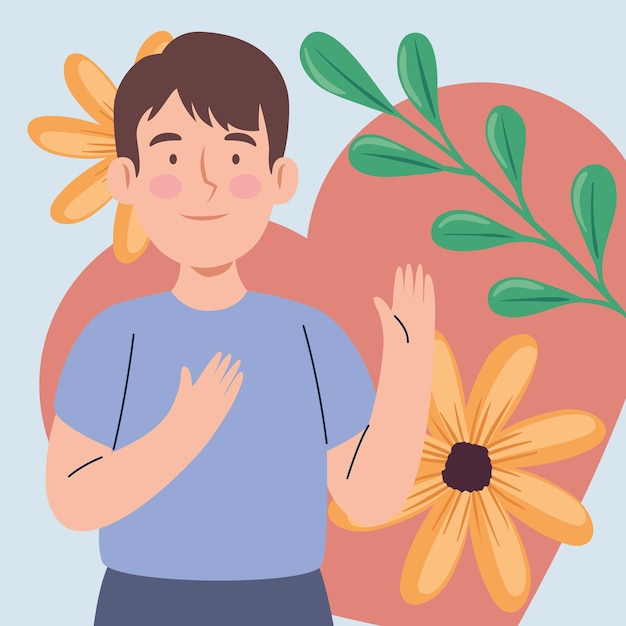 Vector niño coreano con flores