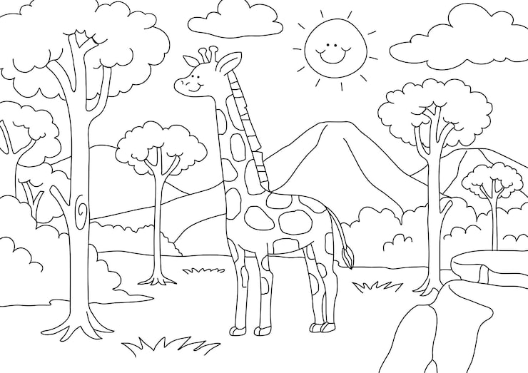 Vector niños de jirafa para colorear vector de página, diseño imprimible en blanco para que los niños completen