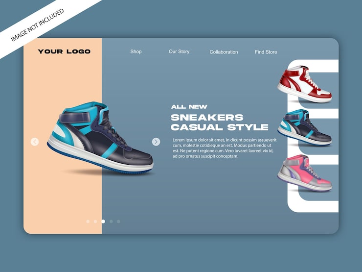 Vector paisaje de página de destino de zapatillas web