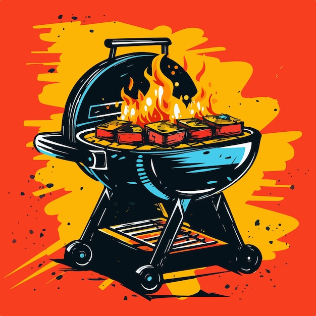 Vector parrilla weber con comida