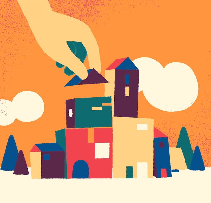 Vector pequeña ciudad en construcción